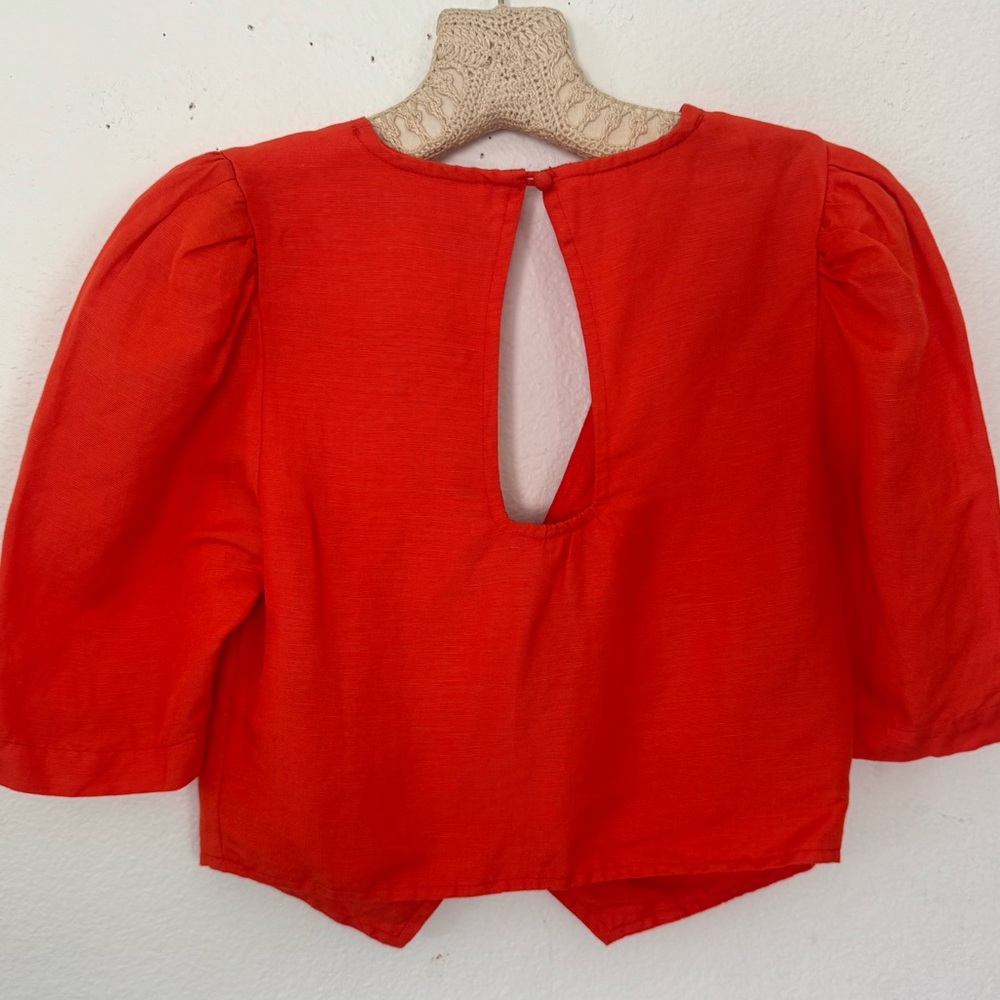 NWT MAEVE ANTHROPOLOGIE Coral Short Sleeve Linen Tie Front Crop Top Size 4 NWT - Picture 11 of 13
